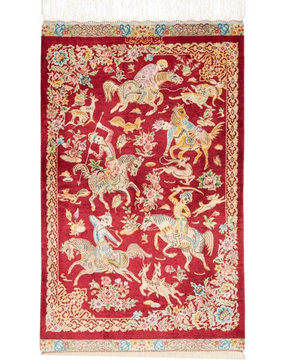 Tappeto Ghom seta Persia giallo rosso 60x95
