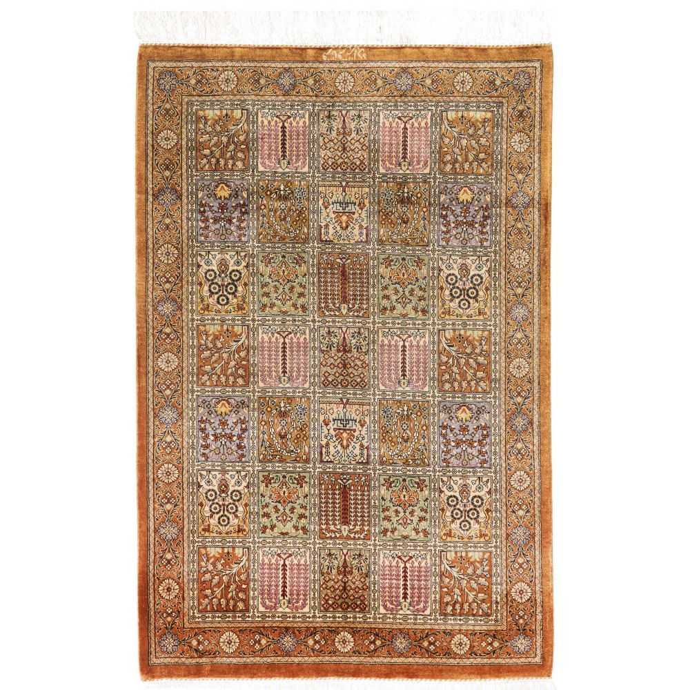 Tappeto Ghom seta Persia arancione bianco 59x90