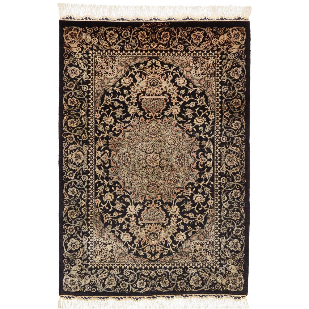 Tappeto Ghom seta Persia grigio bianco 60x89