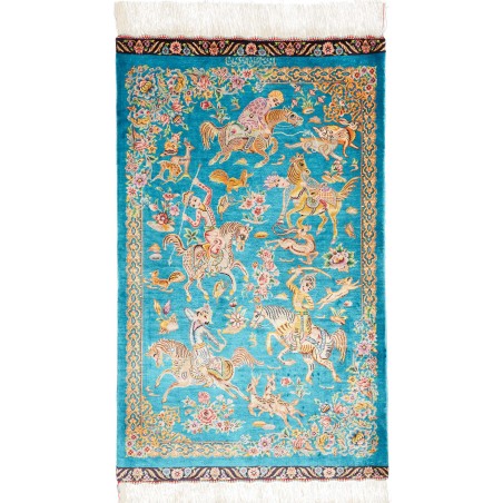 Tappeto Ghom seta Persia beige azzurro 59x96