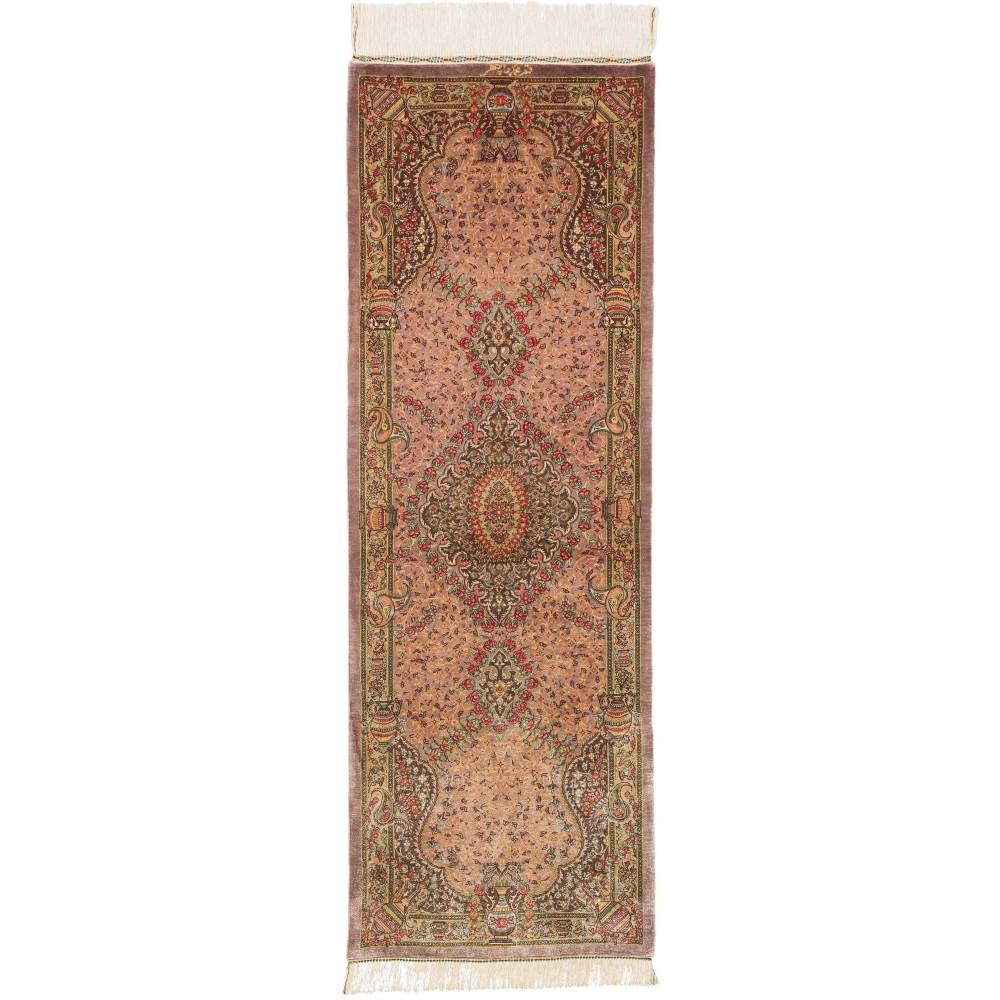 Tappeto Ghom seta Persia marrone 50x148