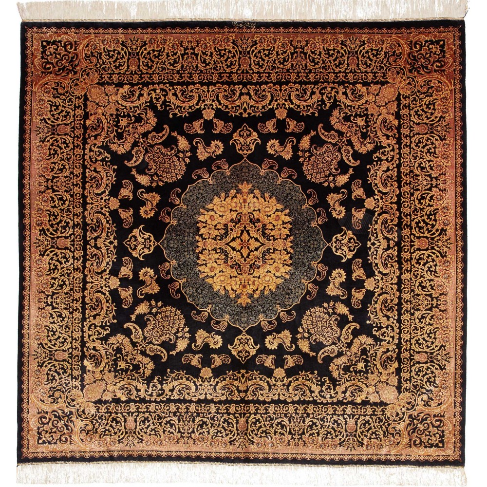 Tappeto Ghom seta Persia marrone 200x200