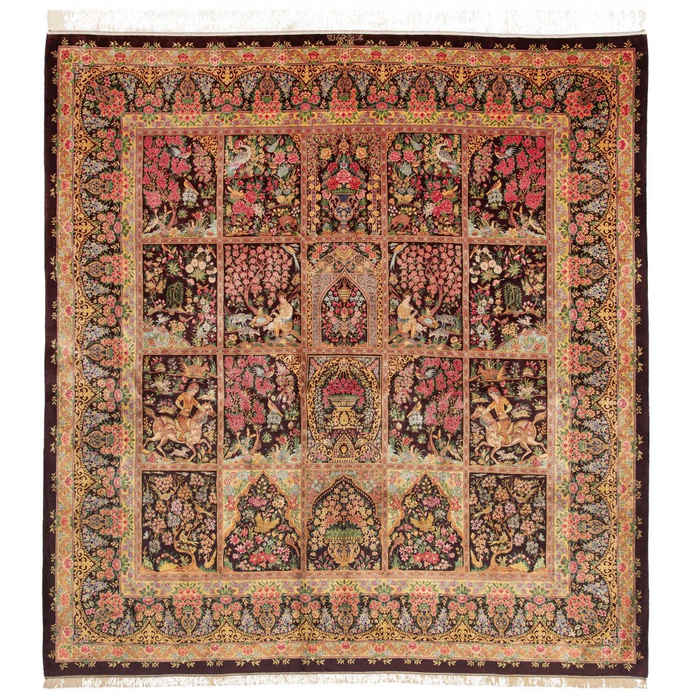Tappeto Ghom seta Persia marrone 197x207