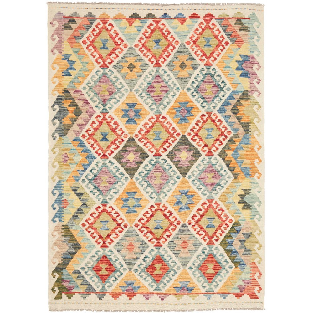 Tappeto Kilim Afghanistan marrone giallo 123x172