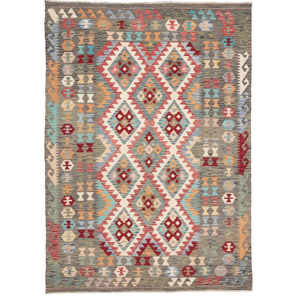 Tappeto Kilim Afghanistan marrone bianco 172x241