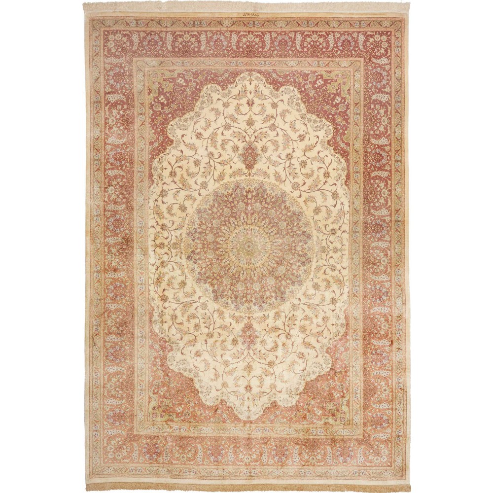 Tappeto Ghom seta Persia marrone rosso 250x363