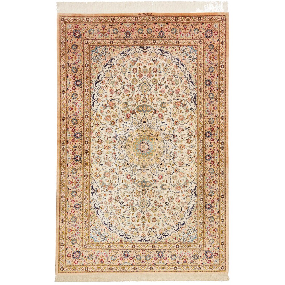 Tappeto Ghom seta Persia giallo marrone 131x200