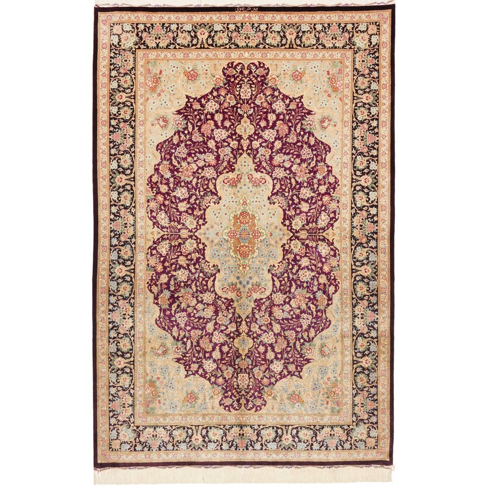 Tappeto Ghom seta Persia marrone 133x201