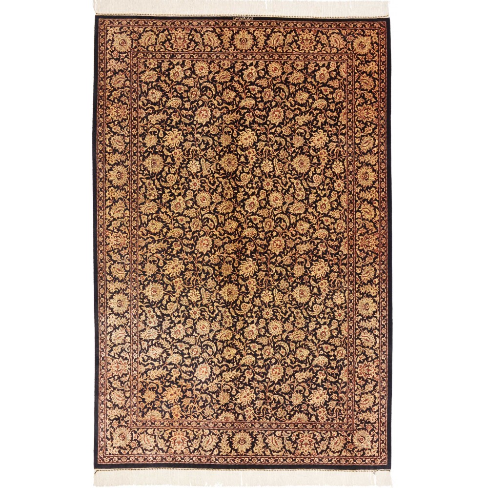 Tappeto Ghom seta Persia marrone blu 130x198