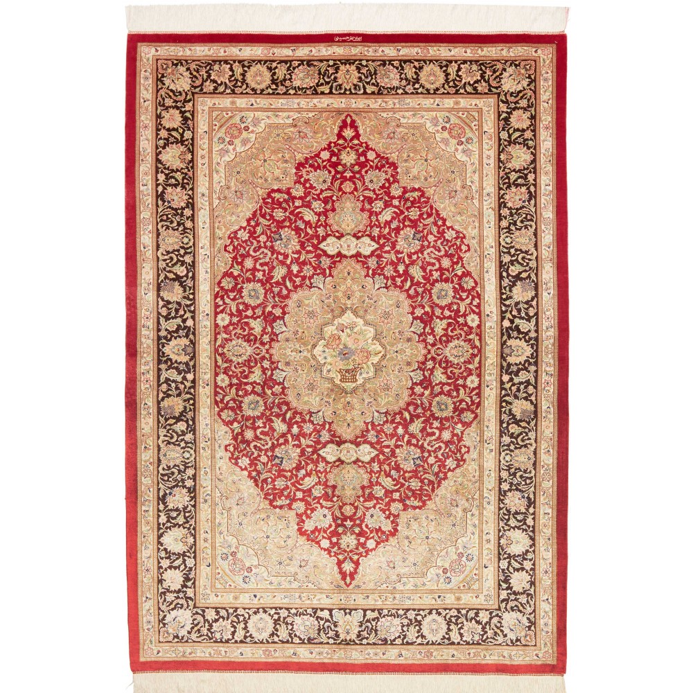 Tappeto Ghom seta Persia marrone 135x197