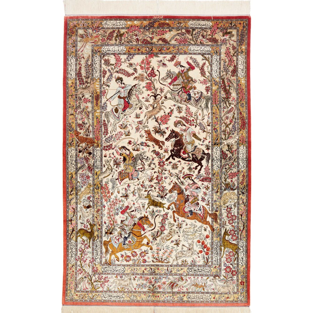 Tappeto Ghom seta Persia giallo marrone 132x203