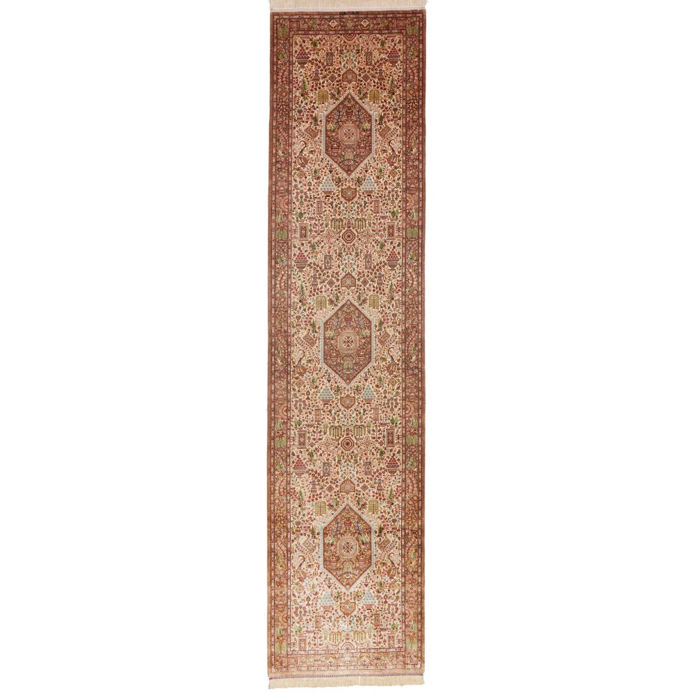 Tappeto Ghom seta Persia marrone bianco 70x298