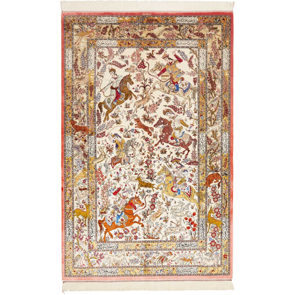 Tappeto Ghom seta Persia giallo arancione 129x203