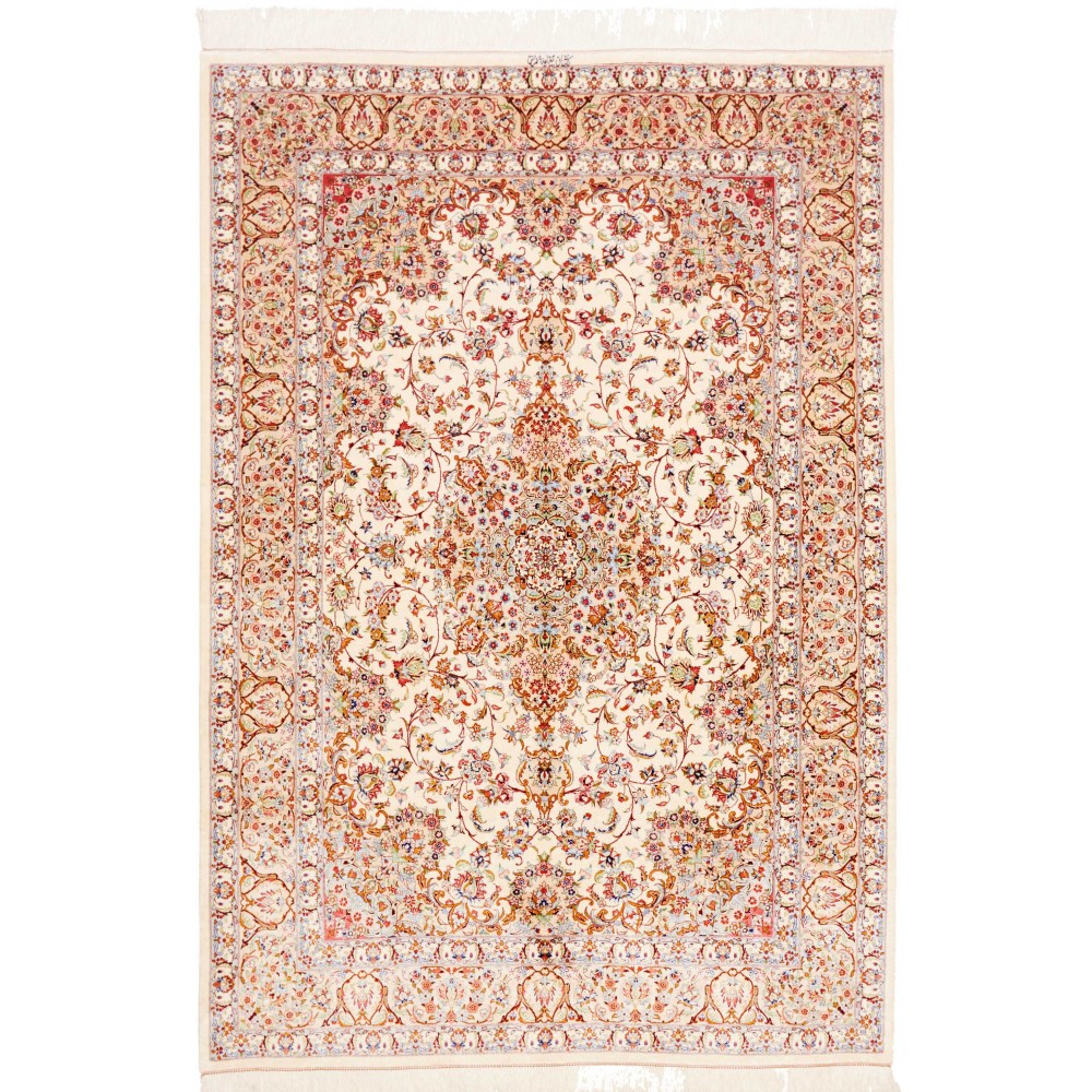 Tappeto Ghom seta Persia giallo marrone 135x199