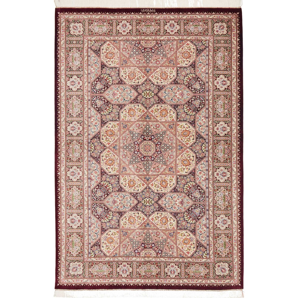 Tappeto Ghom seta Persia beige bianco 133x200