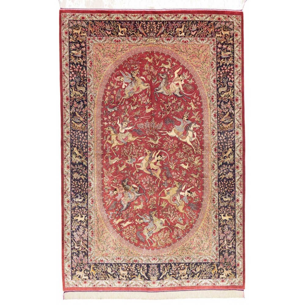 Tappeto Ghom seta Persia marrone 133x202