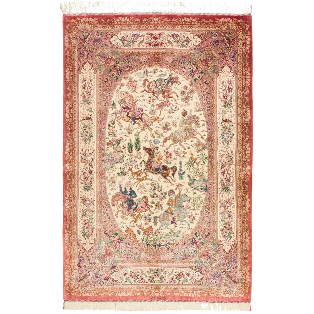 Tappeto Ghom seta Persia marrone 132x201