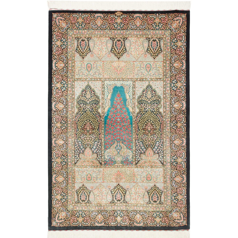 Tappeto Ghom seta Persia beige bianco 105x165