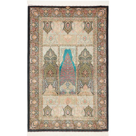 Tappeto Ghom seta Persia beige bianco 105x165