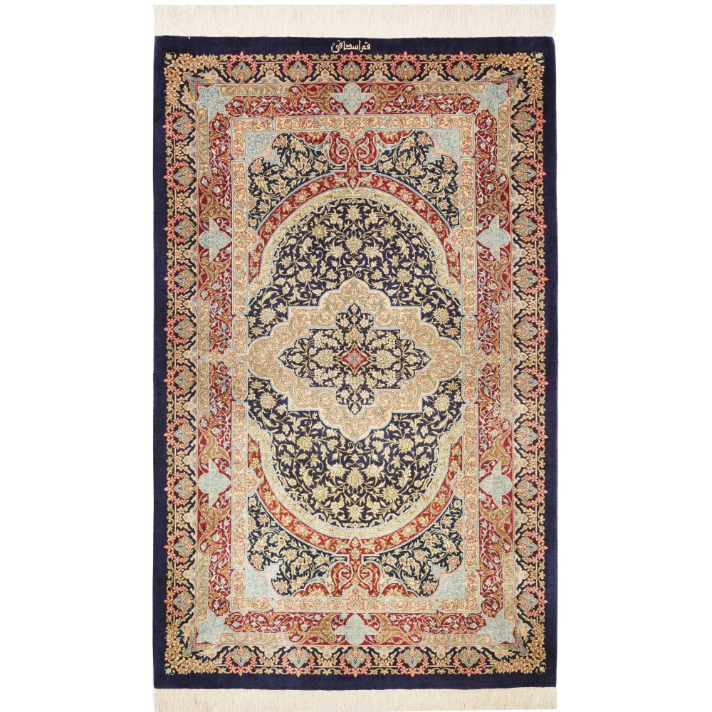 Tappeto Ghom seta Persia marrone grigio 80x118