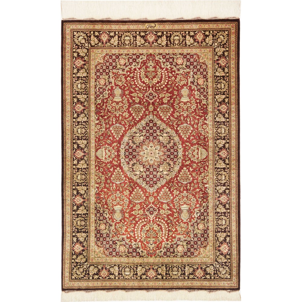 Tappeto Ghom seta Persia marrone 80x120