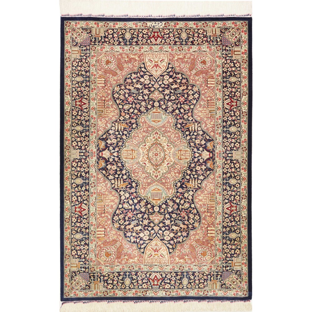 Tappeto Ghom seta Persia giallo marrone 81x121