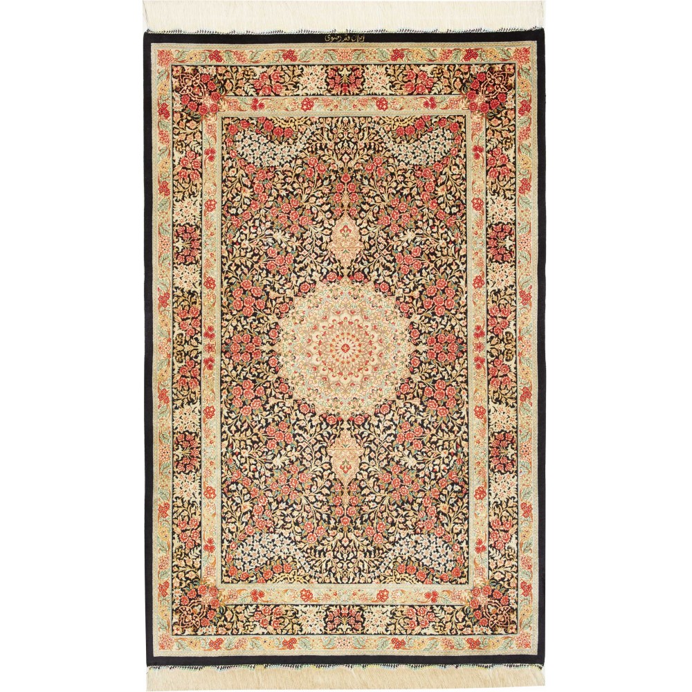 Tappeto Ghom seta Persia marrone grigio 95x151