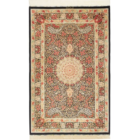 Tappeto Ghom seta Persia marrone grigio 95x151