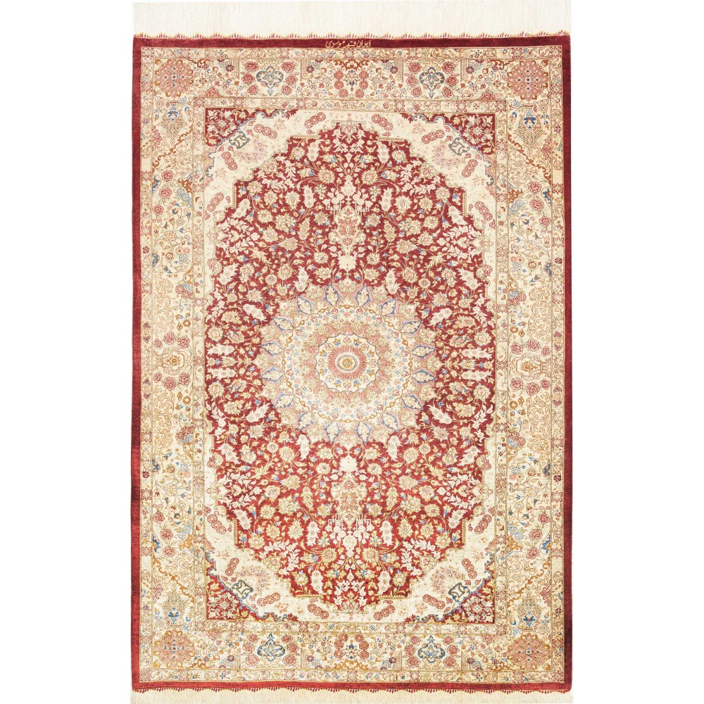 Tappeto Ghom seta Persia giallo marrone 101x150