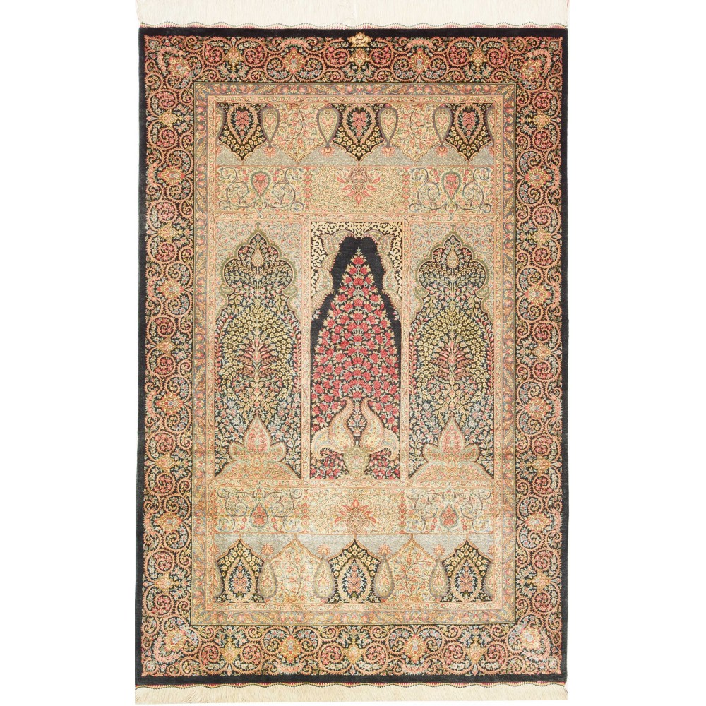 Tappeto Ghom seta Persia marrone 101x156