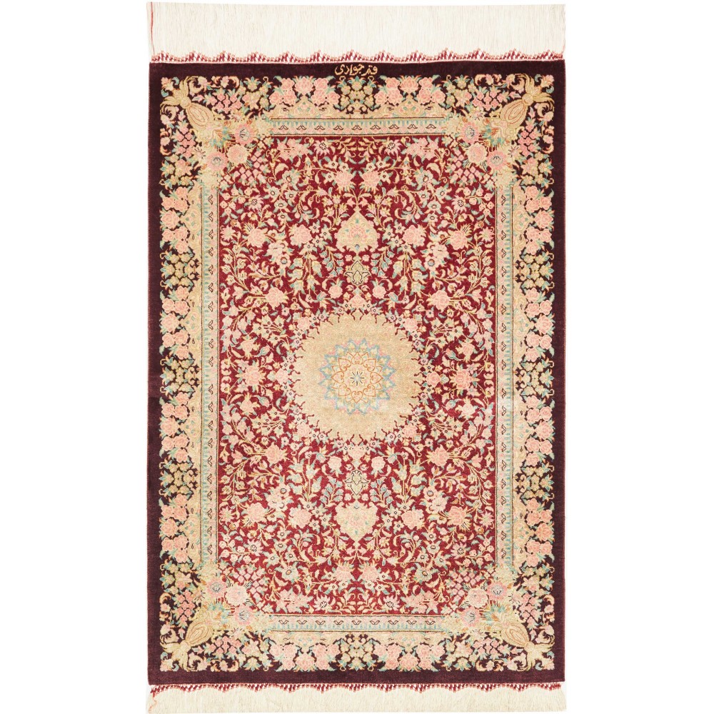 Tappeto Ghom seta Persia giallo marrone 59x89