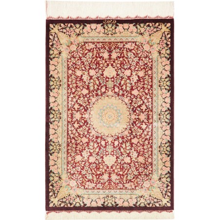 Tappeto Ghom seta Persia giallo marrone 59x89