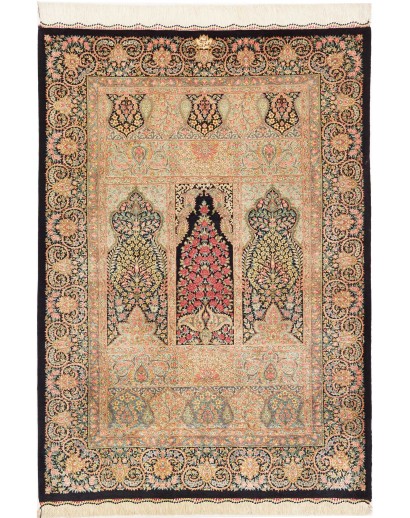 Tappeto Ghom seta Persia marrone bianco 82x118
