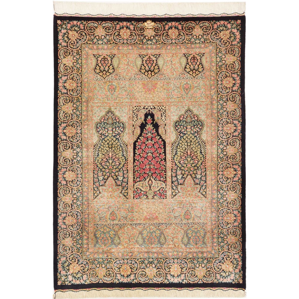 Tappeto Ghom seta Persia marrone bianco 82x118
