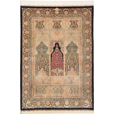 Tappeto Ghom seta Persia marrone bianco 82x118