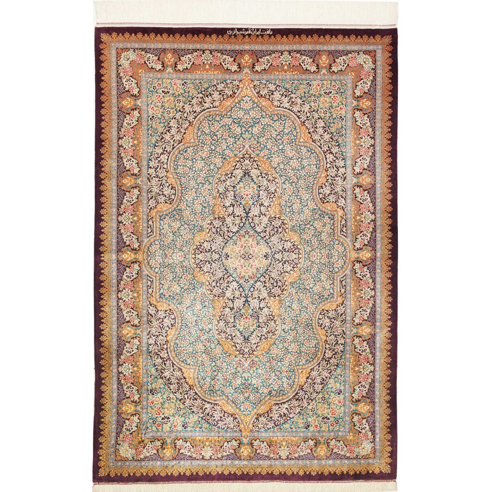 Tappeto Ghom seta Persia marrone 102x153
