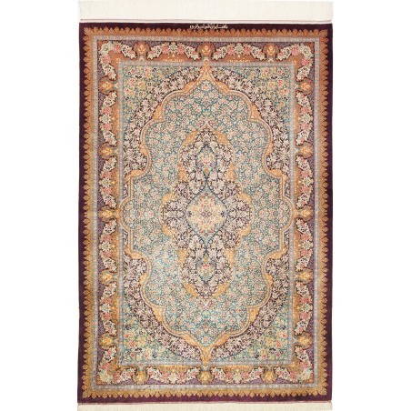 Tappeto Ghom seta Persia marrone 102x153