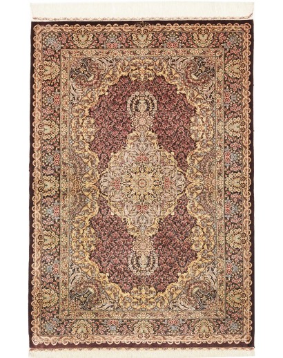 Tappeto Ghom seta Persia marrone 103x148