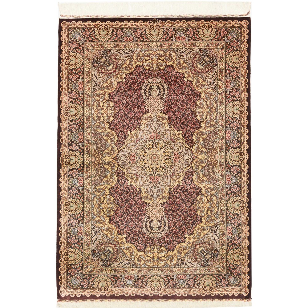 Tappeto Ghom seta Persia marrone 103x148