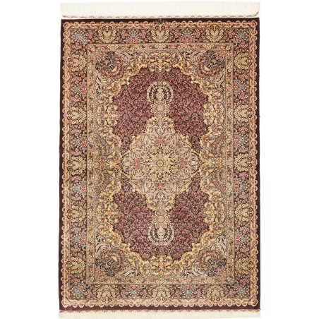 Tappeto Ghom seta Persia marrone 103x148