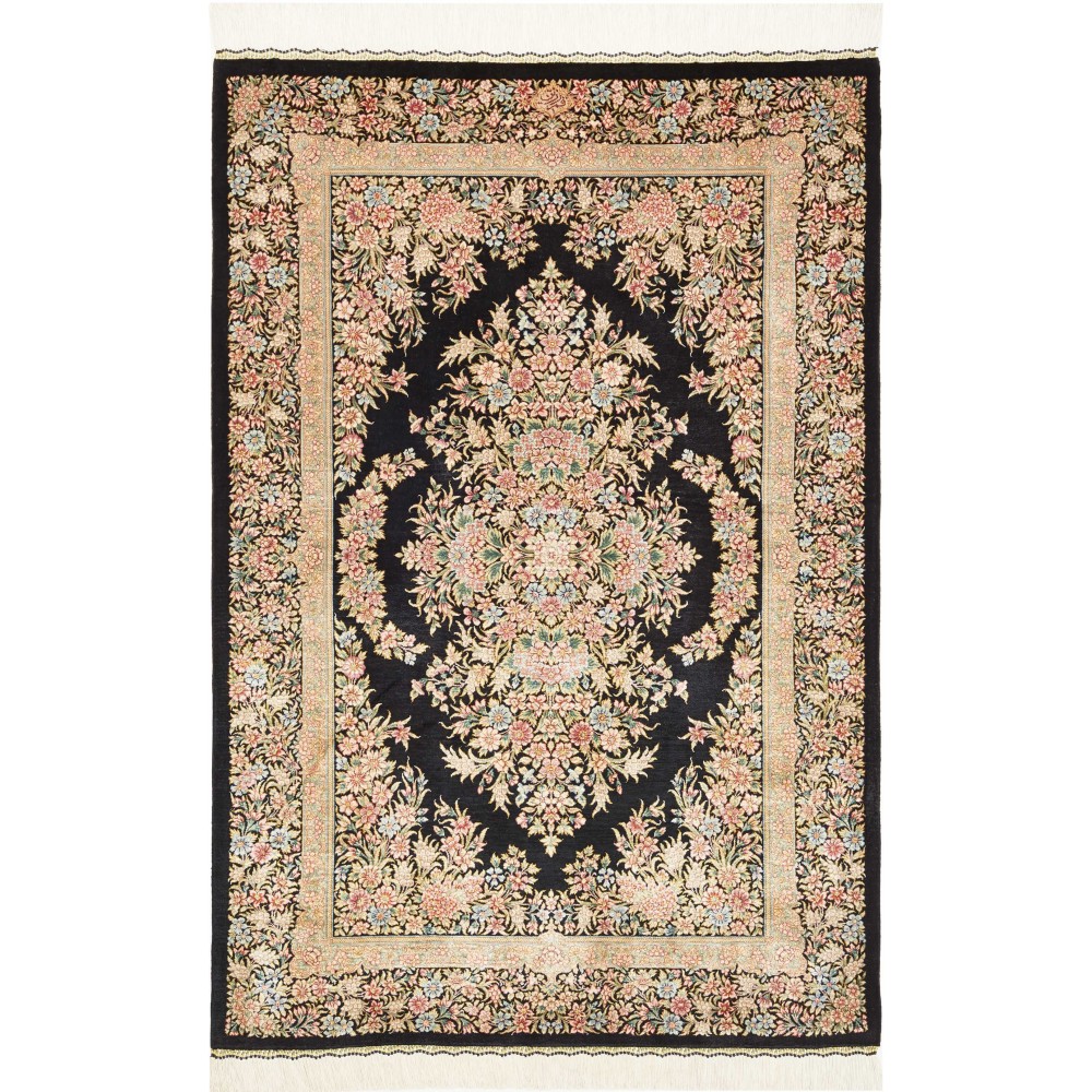 Tappeto Ghom seta Persia giallo marrone 84x123
