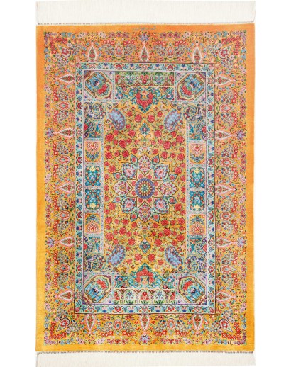 Tappeto Ghom seta Persia marrone grigio 81x121