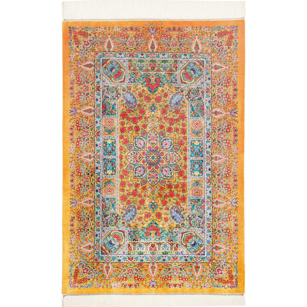 Tappeto Ghom seta Persia marrone grigio 81x121