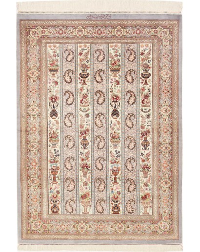 Tappeto Ghom seta Persia beige giallo 101x154