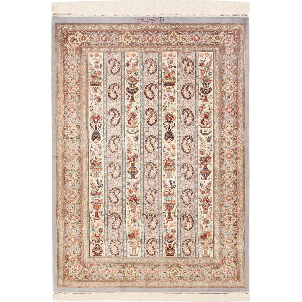 Tappeto Ghom seta Persia beige giallo 101x154