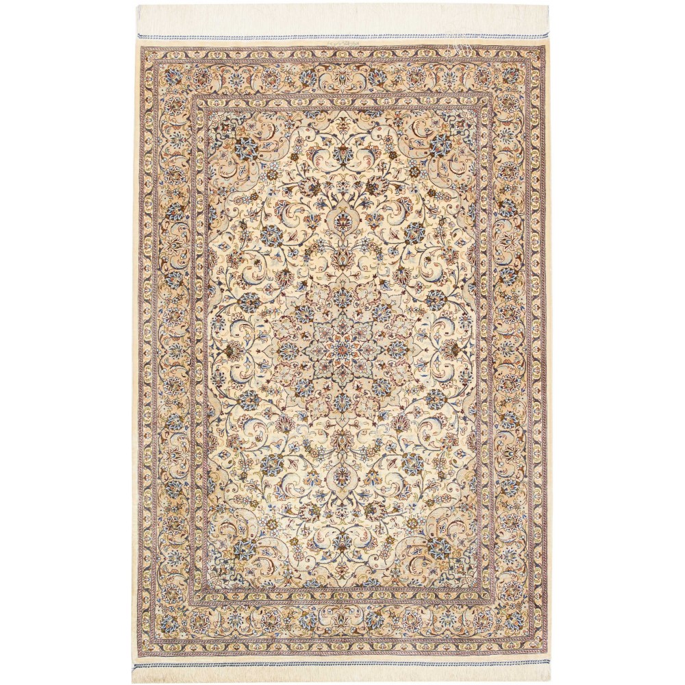 Tappeto Ghom seta Persia giallo grigio 100x148