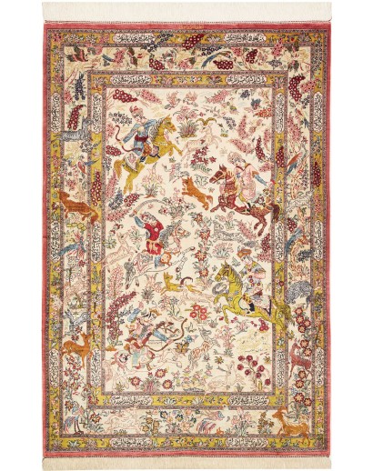 Tappeto Ghom seta Persia giallo marrone 98x150