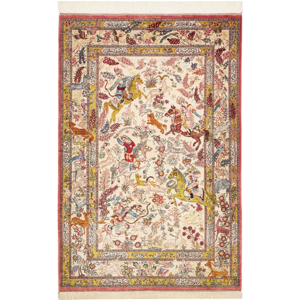 Tappeto Ghom seta Persia giallo marrone 98x150