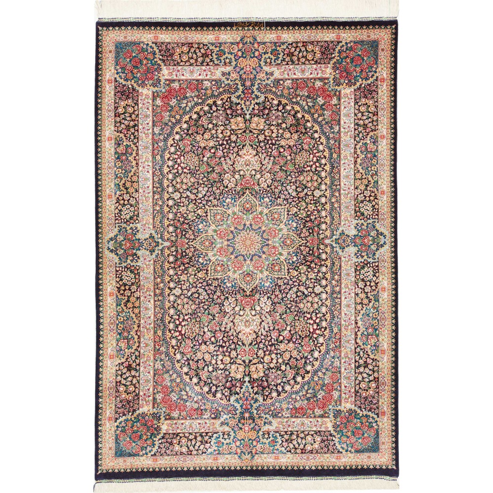Tappeto Ghom seta Persia beige grigio 106x153