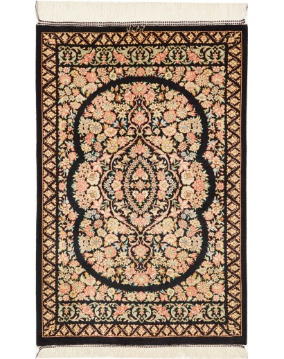 Tappeto Ghom seta Persia blu marrone 58x91
